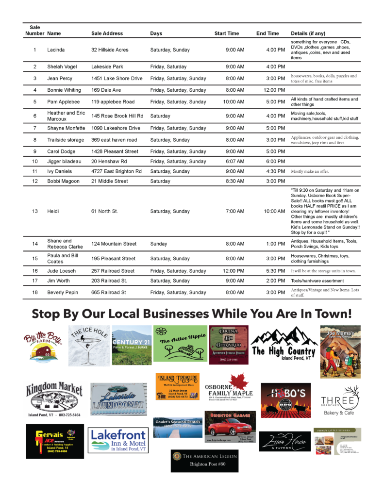 TownWide Yard Sale 2024 Visit Island Pond